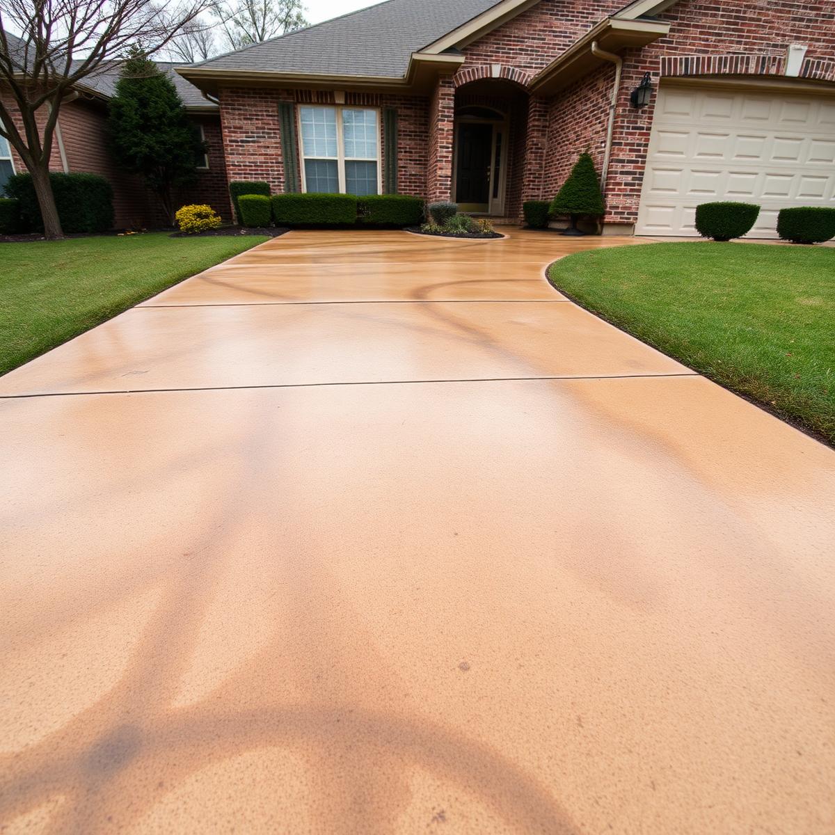 Concrete driveway with heavy dirt and mildew stains before pressure washing
